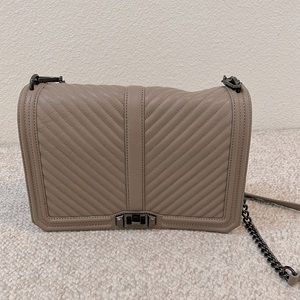 Rebecca Minkoff Taupe Chevron Quilted Jumbo Love Crossbody